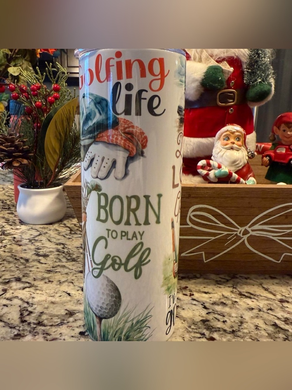 Born to Play Golf White Stainless Travel Tumbler handmade straw with lid